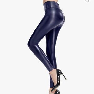 Ginasy Faux Leather Tummy Control High Waisted Stretch Pleather Leggings